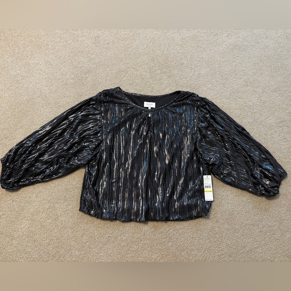 Laundry Metallic Pleated Balloon Sleeve Top Size Medium